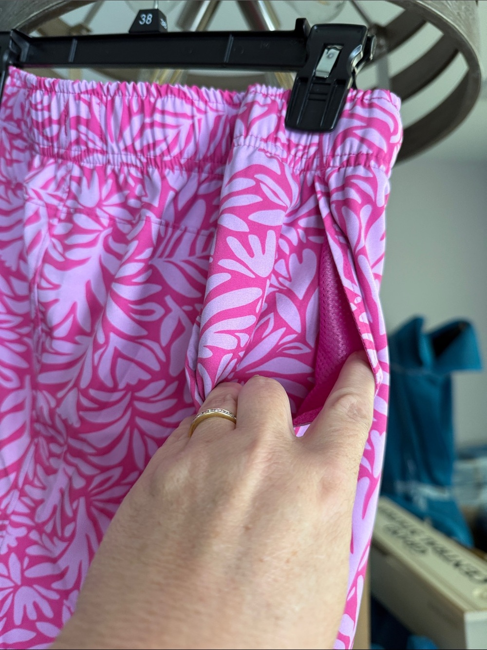 Women's Pink Floral Athletic Shorts with Elastic Waistband - Picture 4 of 6